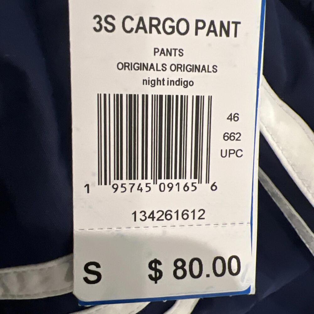 $80 Adidas Original 3S Cargo Pants Navy Blue White 3-Stripes HR3362 Mens Large - Picture 9 of 9